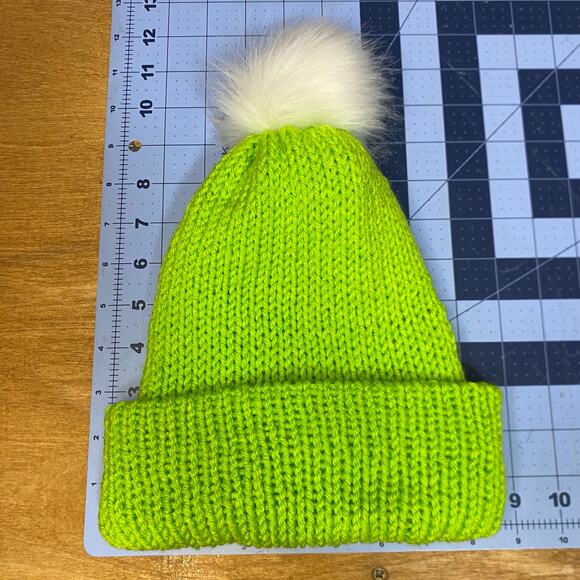 Beanie Hat Adult Green Cuff Boho Slouchy Knitted Winter Ski Handmade Unisex - Picture 6 of 8